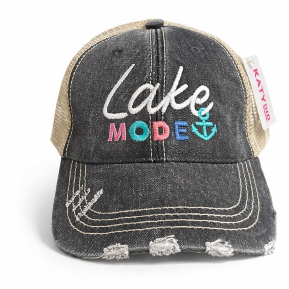 NWT Katydid Lake Mode Distressed Trucker Hat Lake Life Beach Adjustable Boutique